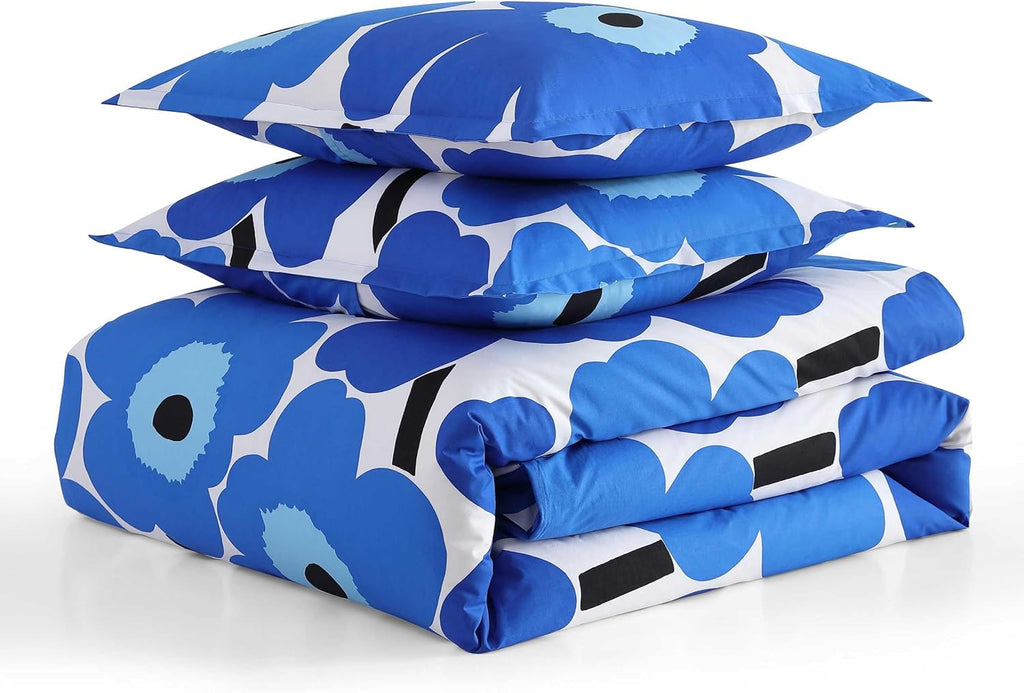 Marimekko - King Duvet Cover Set, Cotton Percale Reversible Bedding with Matching Shams, Floral Home Decor (Unikko Blue, King)