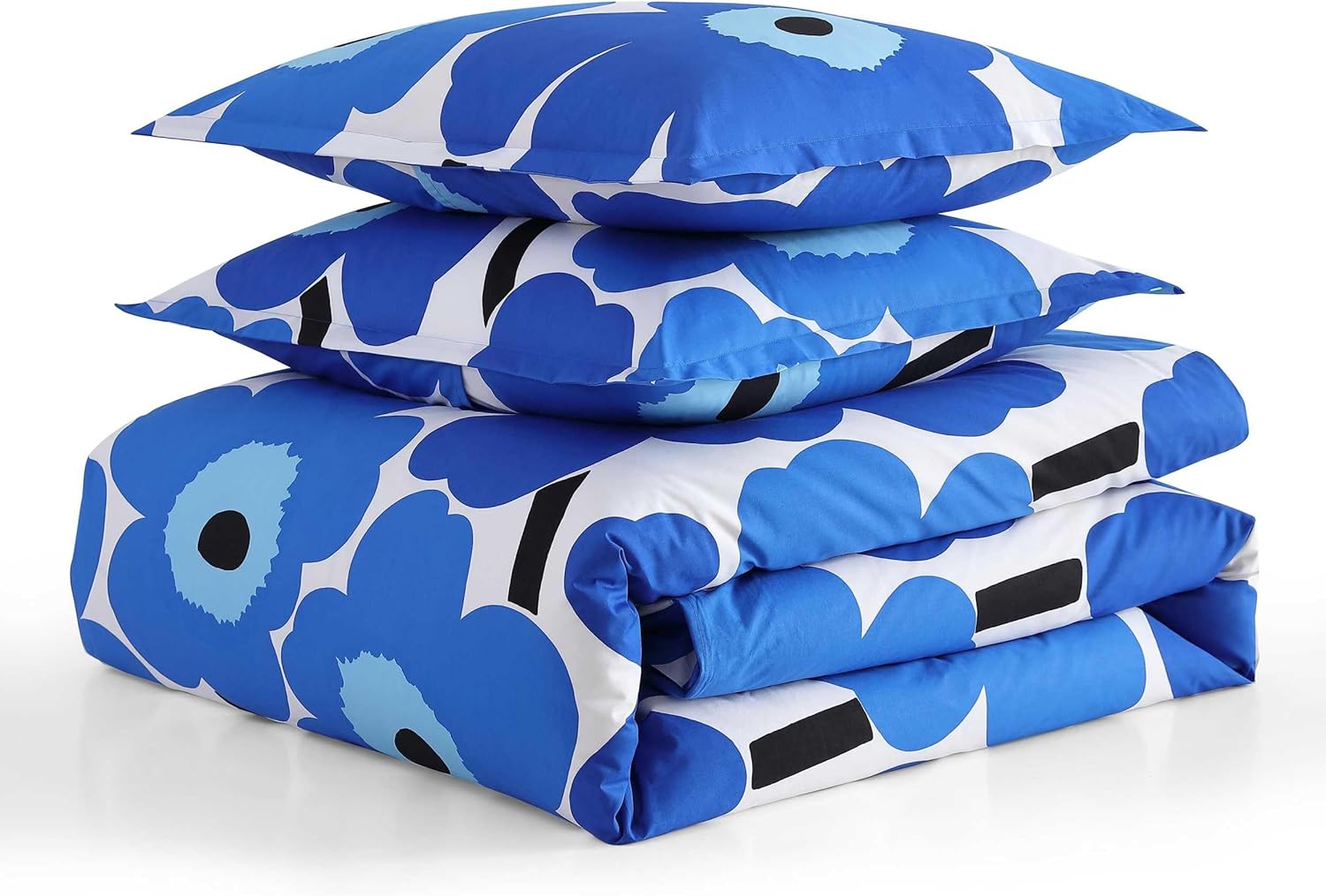 Marimekko - King Duvet Cover Set, Cotton Percale Reversible Bedding with Matching Shams, Floral Home Decor (Unikko Blue, King)