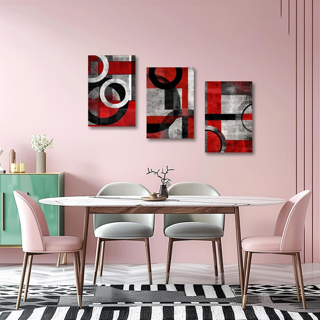 SWQYLB Black and Red Wall Art 3 Piece Abstract Line Black Gray Red Canvas Prints Minimalist Painting Modern Geometric Artwork for Office Decor Frame (24.00' x 36.00' x 3PCS)