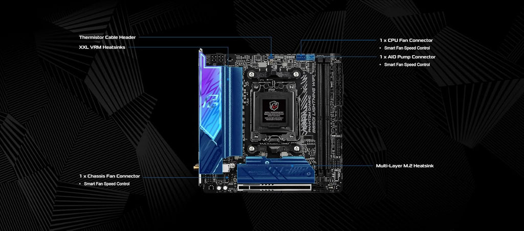 ASRock AMD B850i Lightning WiFi 6E Socket AM5 Ryzen 9000/8000/7000 Series DDR5 8200+ (OC) MHz 128GB Mini ITX Motherboard M.2 SATA3 6.0 Gb/s PCIe 5.0 B850 BIOS Flashback