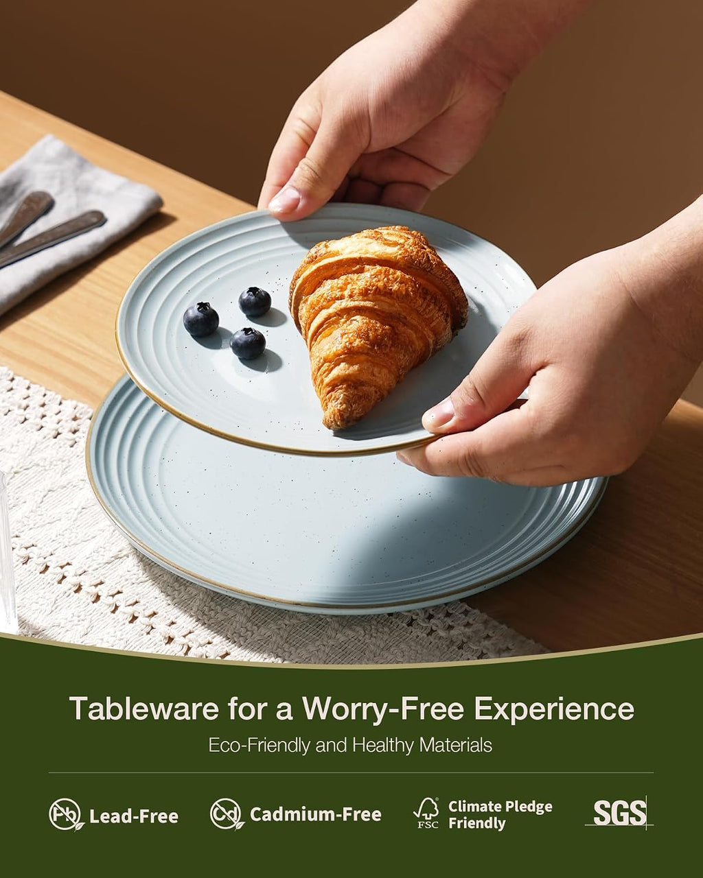 Famiware Jupiter 24-Piece Stoneware Dinnerware Set, Handcrafted Plates and Bowls with Speckles & Embossed Swirls, Chip/Scratch Resistant, Microwave/Dishwasher Safe, Rustic Dishes, Service for 8, Blue