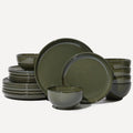 Pokini 18 Piece Dinnerware Set for 6, Reactive Glaze Terracotta Plates and Bowls Set, Large Family-Sized Stoneware Dish Set for Gatherings, Chip and Scratch Resistant, Blackish Green