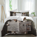 Prime Leader Funny Dog Puppy Duvet Cover Set Queen Size 4 Pieces Cute Beagle Cartoon Newspaper Toilet Bedding Set with Zipper Closure, 1 Comforter Cover 90x92 Inches 1 Flat Sheet & 2 Pillow Cases