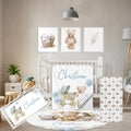 Terwex Personalized Toddler Bedding Set, 5 Pcs Custom Name Crib Bedding Set for Girls Boys, Blue Bear Flannel Baby Crib Bedding Set, Double Layer Baby Crib Set, Customized Gifts for Infants Toddlers