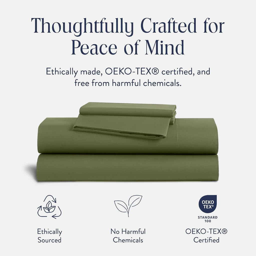 Brooklinen Luxury Sateen 4 Piece Sheet Set - 100% Cotton Bed Sheets, Soft & Durable King Size Sheet Set in Fresh Moss, Oeko-TEX Certified Bedding Set, 1 Fitted Sheet, 1 Flat Sheet, 2 Pillowcases