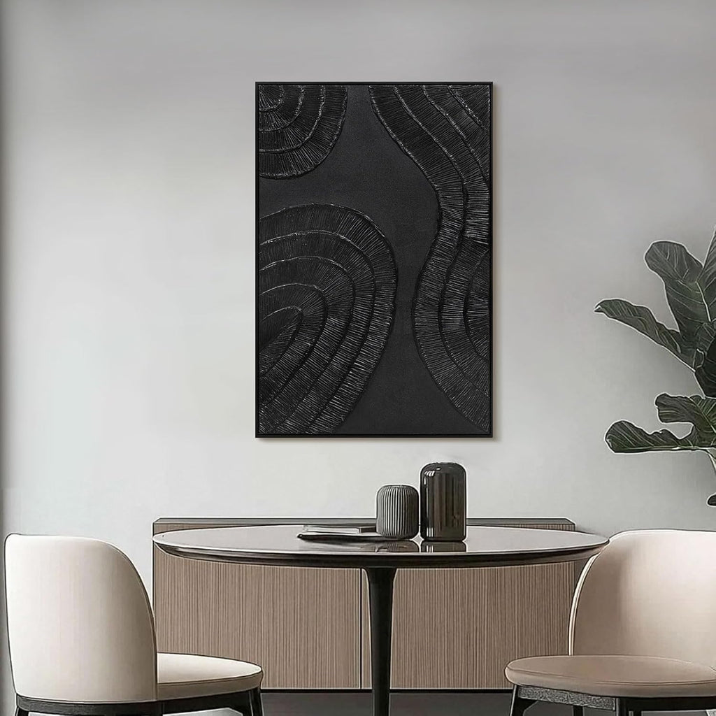Textured 3D Abstract Hand-Painted Wall Art Large Black Thick Texture Minimalist Wall Art - 3D Contemporary Dimensional Home Office Living Room Modern Wall Decor Framed - 24'x36'