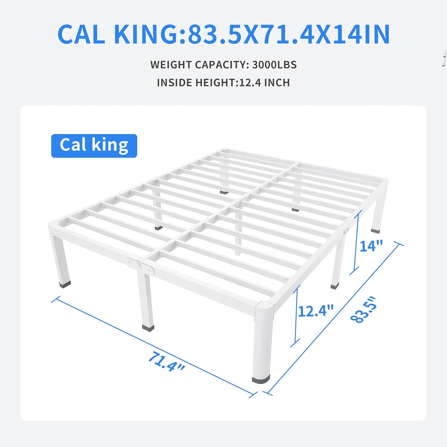 MAF 14 Inch California King Metal Platform Bed Frame White with Round Corner Legs, 3000 LBS Heavy Duty Steel Slats Support, Noise Free, No Box Spring Needed, Easy Assembly
