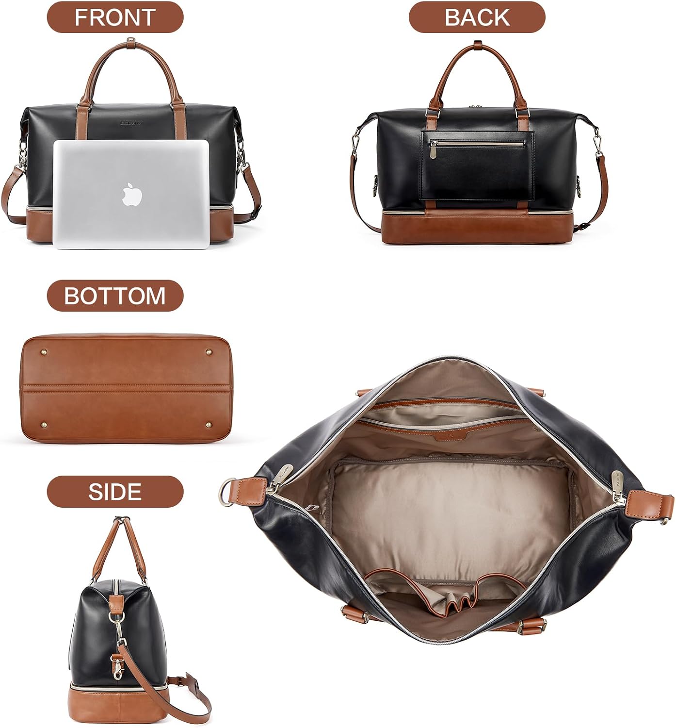 BOSTANTEN Weekender Bags for Women Leather Travel Duffle Bag Carry On Overnight Duffel with Shoe Compartment
