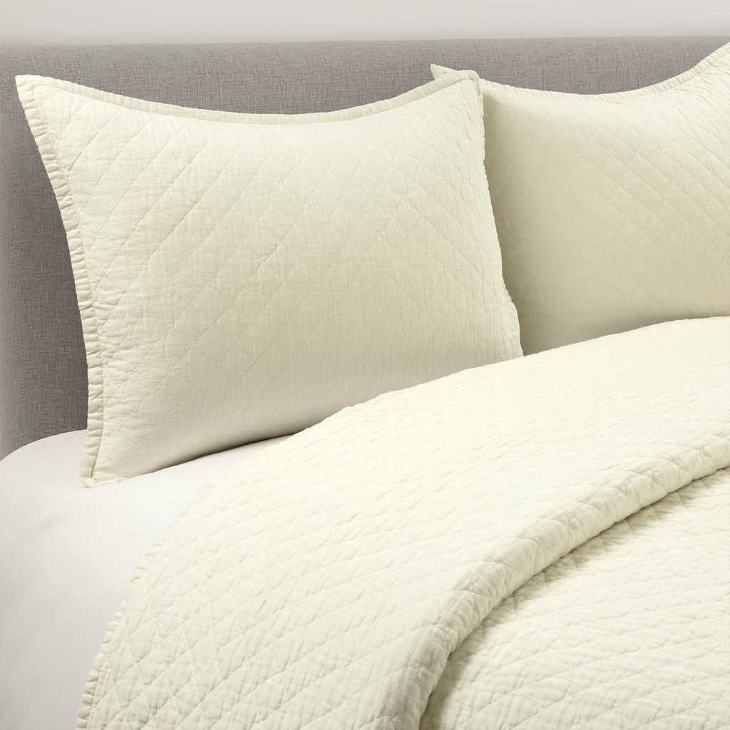 Lush Decor Belgian Flax Linen Blend Quilt Queen Size 3 Piece Set Full/Queen Ivory - Linen Bedding Set Queen Quilt - Cream Bedding - Modern Decor