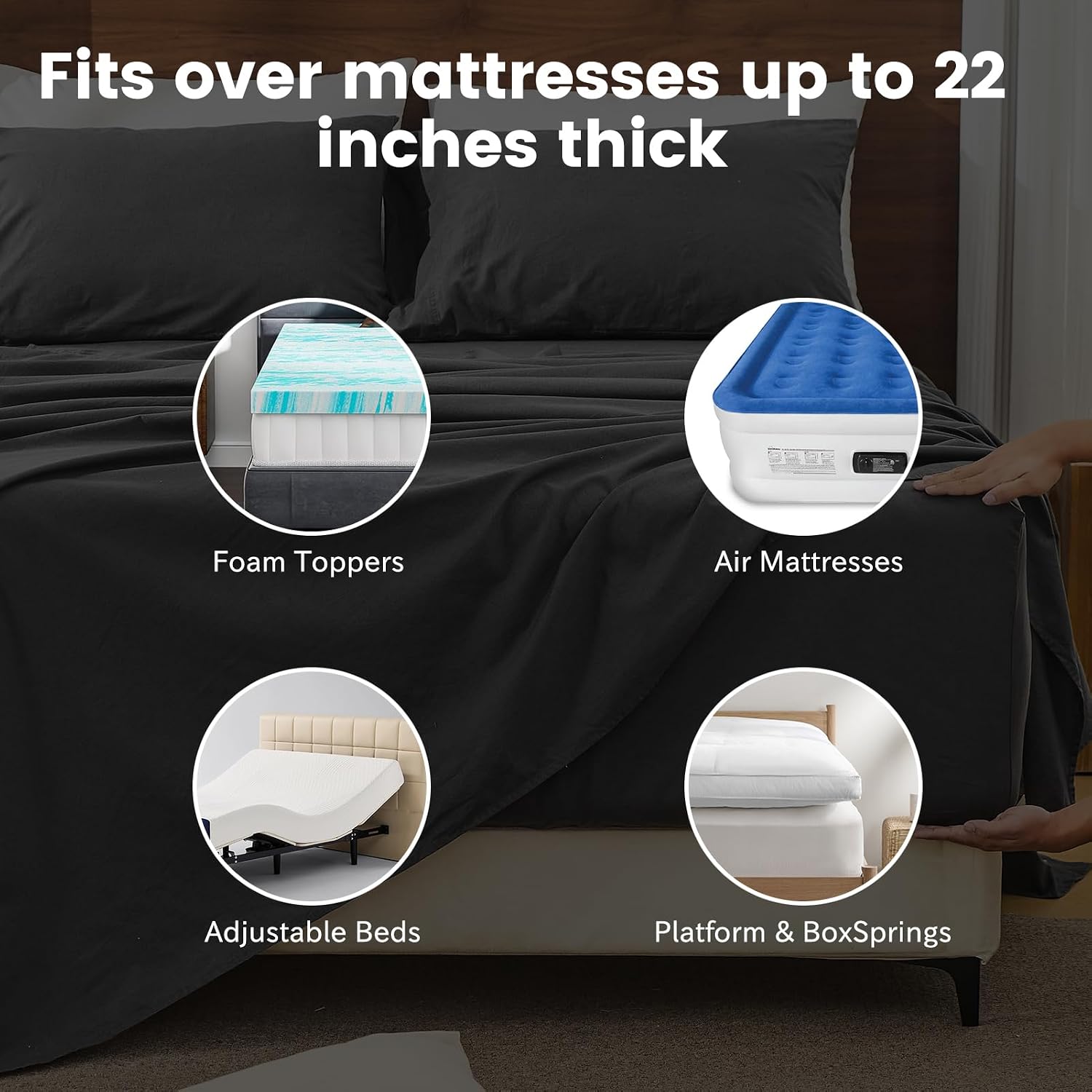 Bedlifes 100% French Linen Sheets California King Size 18-24' Extra Deep Pocket 4-Piece Set Breathable & Moisture-Wicking,Soft & Durable Sheets for Thick Mattresses(Dark Grey)