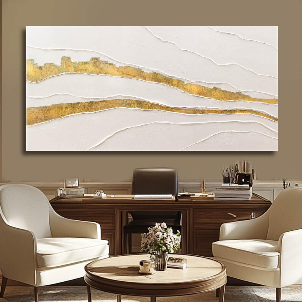 VAYIMDH Canvas Abstract Art White Large Wall Decorations for Living Room Gold Foil Abstract Wall Hanging Oil Painting for Office 29'x 58' Home Decor