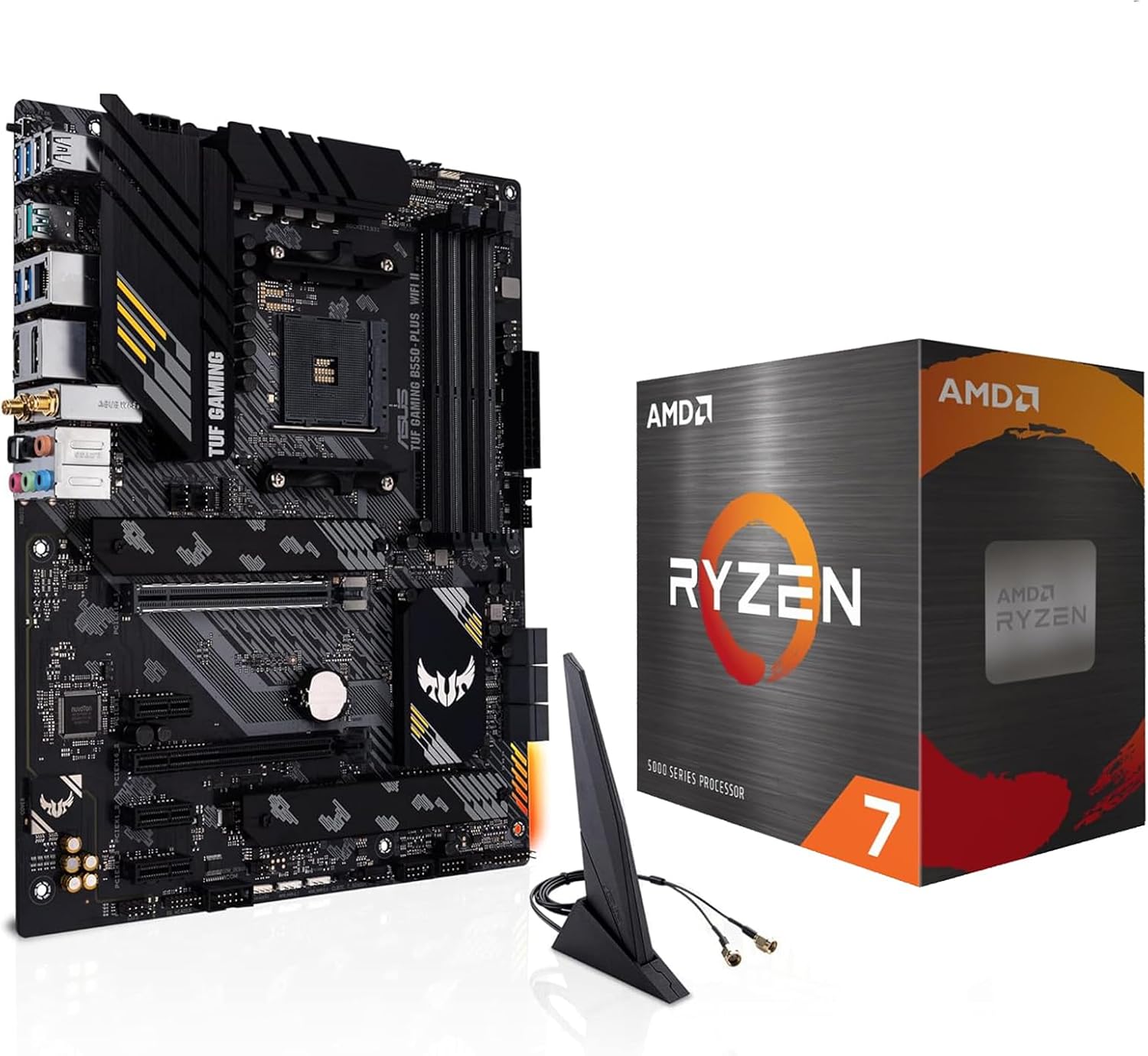 MICRO CENTER AMD Ryzen 7 5800XT Desktop Processor with ASUS TUF Gaming B550-PLUS WiFi II AM4 ATX Gaming Motherboard (DDR4, PCIe 4.0, WiFi 6, 2.5Gb LAN, USB 3.2 Gen 2)