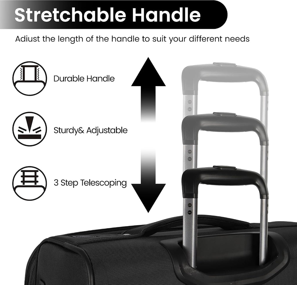 3-Piece Softside Expandable 20% Luggage Set with Front Open Pocket,Softside Suitcases w/Spinner Wheels,Lightweight Durable Rolling Luggage w/TSA LOCK（Black,22in/28in/32in）