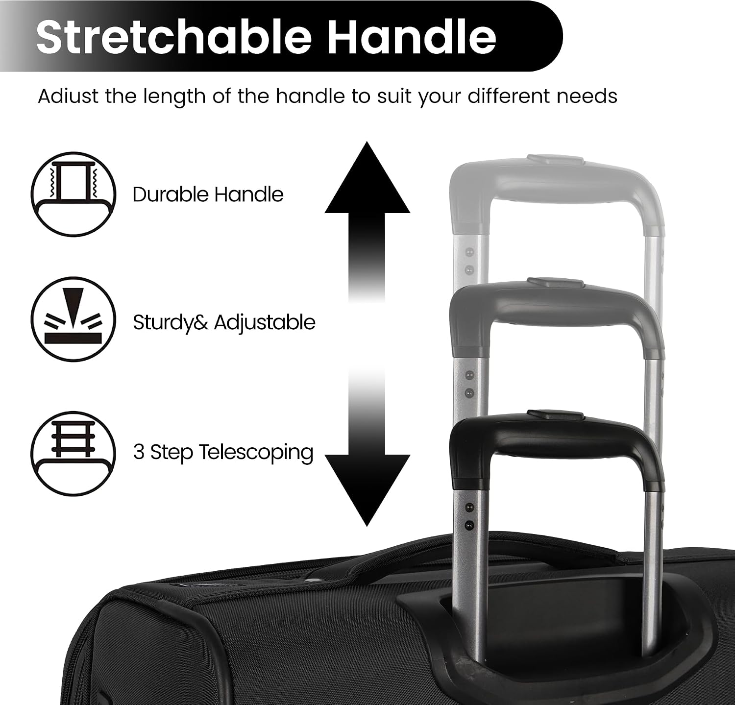 3-Piece Softside Expandable 20% Luggage Set with Front Open Pocket,Softside Suitcases w/Spinner Wheels,Lightweight Durable Rolling Luggage w/TSA LOCK（Black,22in/28in/32in）