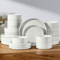 E-far Dinnerware Sets with Pasta Bowls, 24-Piece Stoneware Plates and Bowls Sets for 6 | Microwave & Dishwasher Safe Kitchen Modern Dish Set, Speckled White