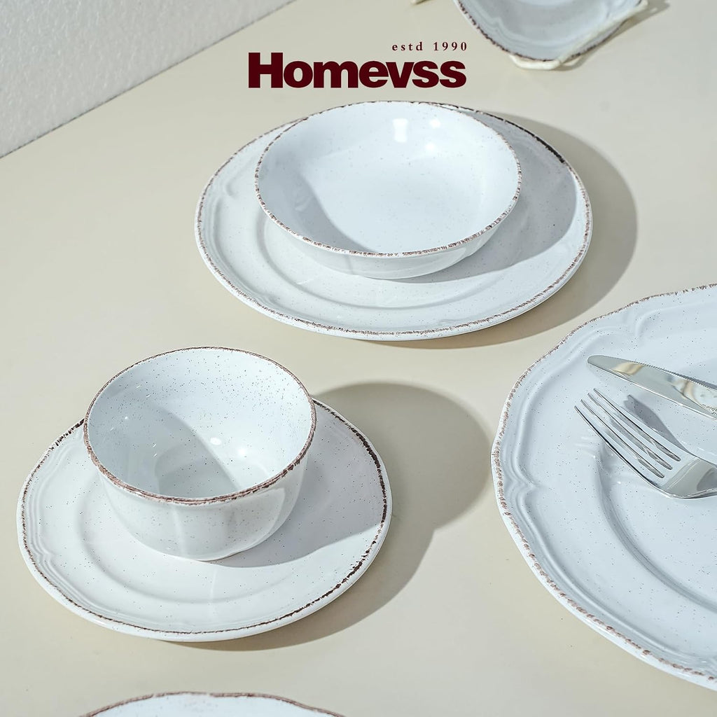 56pc Dinnerware Set, Plate and Bowl Set, Stoneware Dishes Set for 8, Microwave and Dishwahser Safe, Scratch Resistant, French Countryside Speckled Antique White