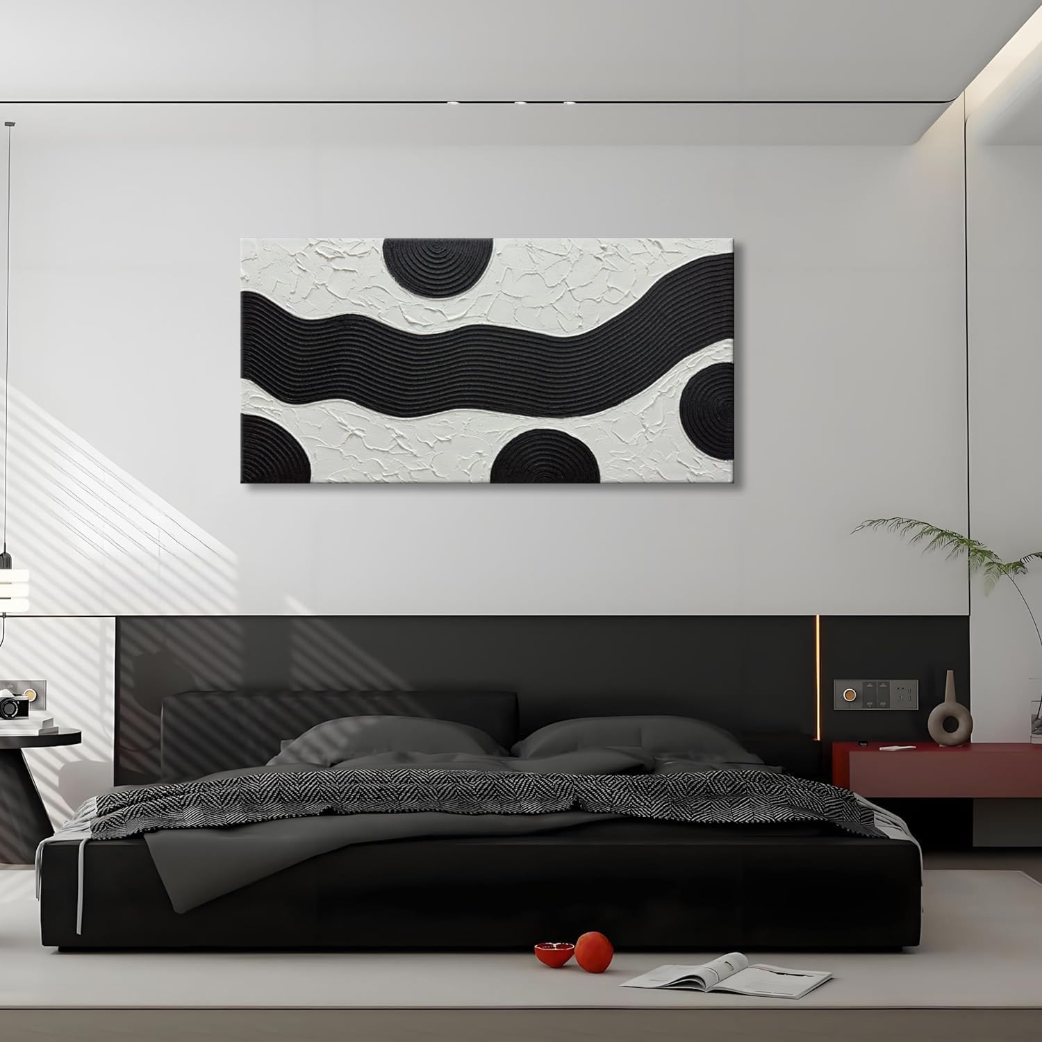 zoinart Hand-Painted Black and White Abstract Oil Paintings Modern Canvas Wall Art, Minimalist Texture Artwork for Living Room Bedroom Office Wall Decor Ready to Hang