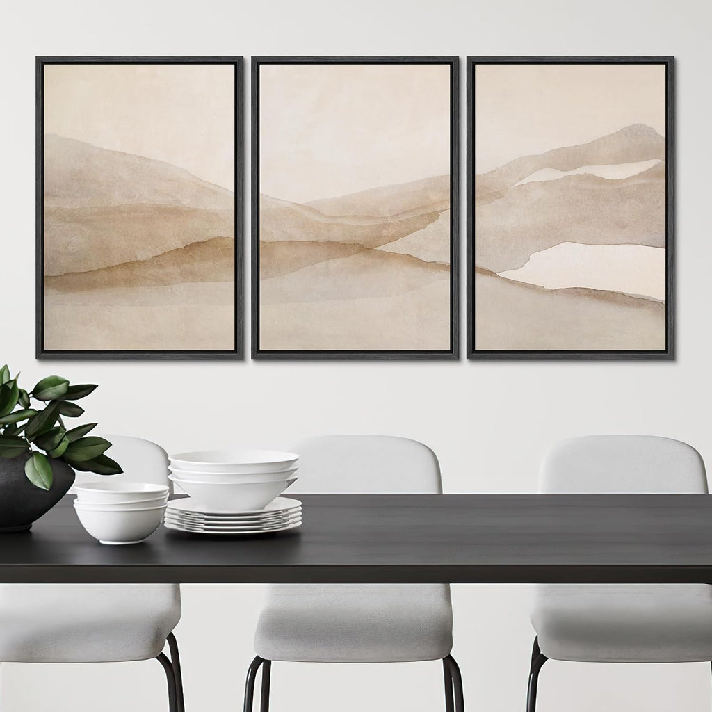 SIGNLEADER Framed Canvas Print Wall Art Set Minimal Neutral Mountain Landscape Illustrations Minimal Decorative Bohemian for Living Room, Bedroom, Office - 16'x24'x3 Black