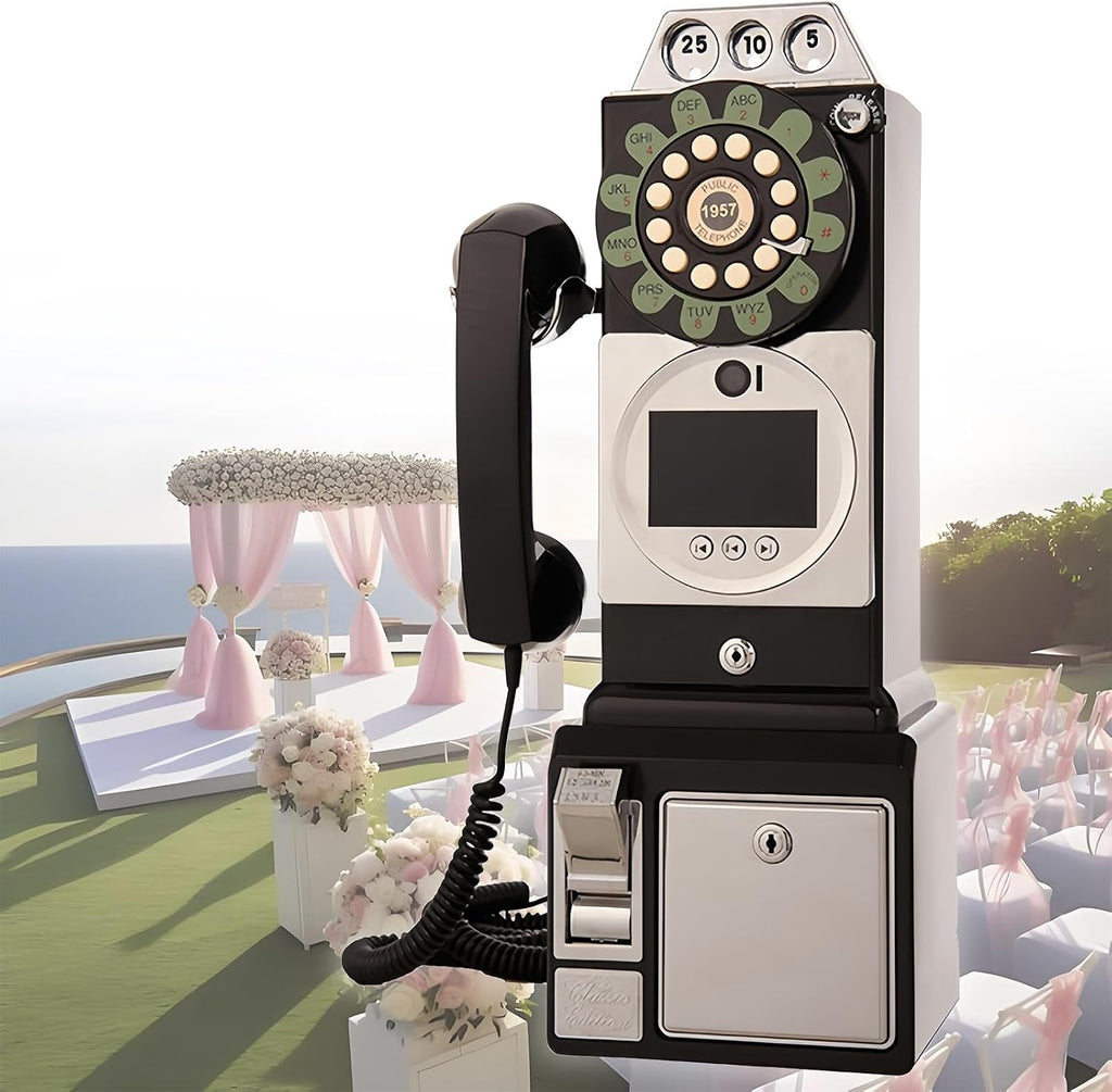 Wedding Video Audio Guestbook - 1080p Recording, Retro Phone Ornament for Weddings, Personalized Audio Messages, 64GB Memory, Capture Ceremony Moments, for Guests