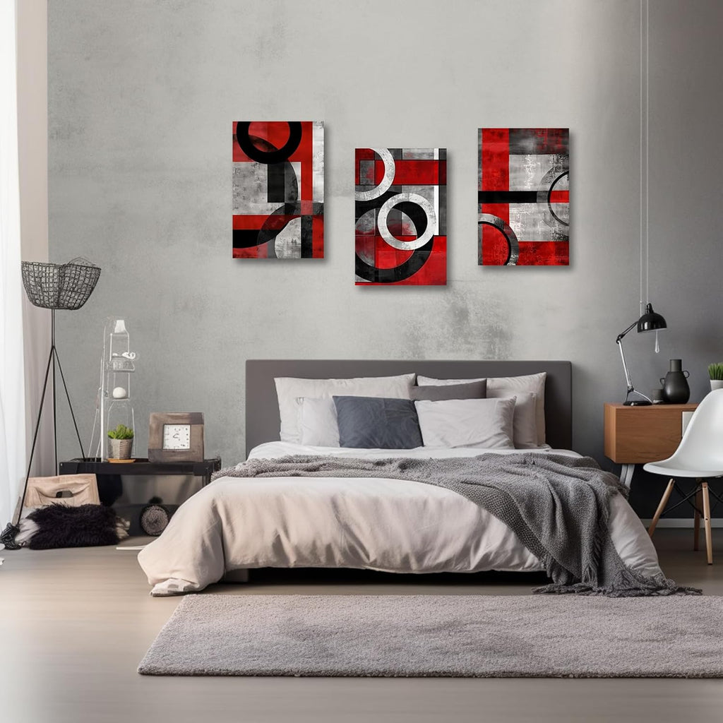 SWQYLB Black and Red Wall Art 3 Piece Abstract Line Black Gray Red Canvas Prints Minimalist Painting Modern Geometric Artwork for Office Decor Frame (24.00' x 36.00' x 3PCS)