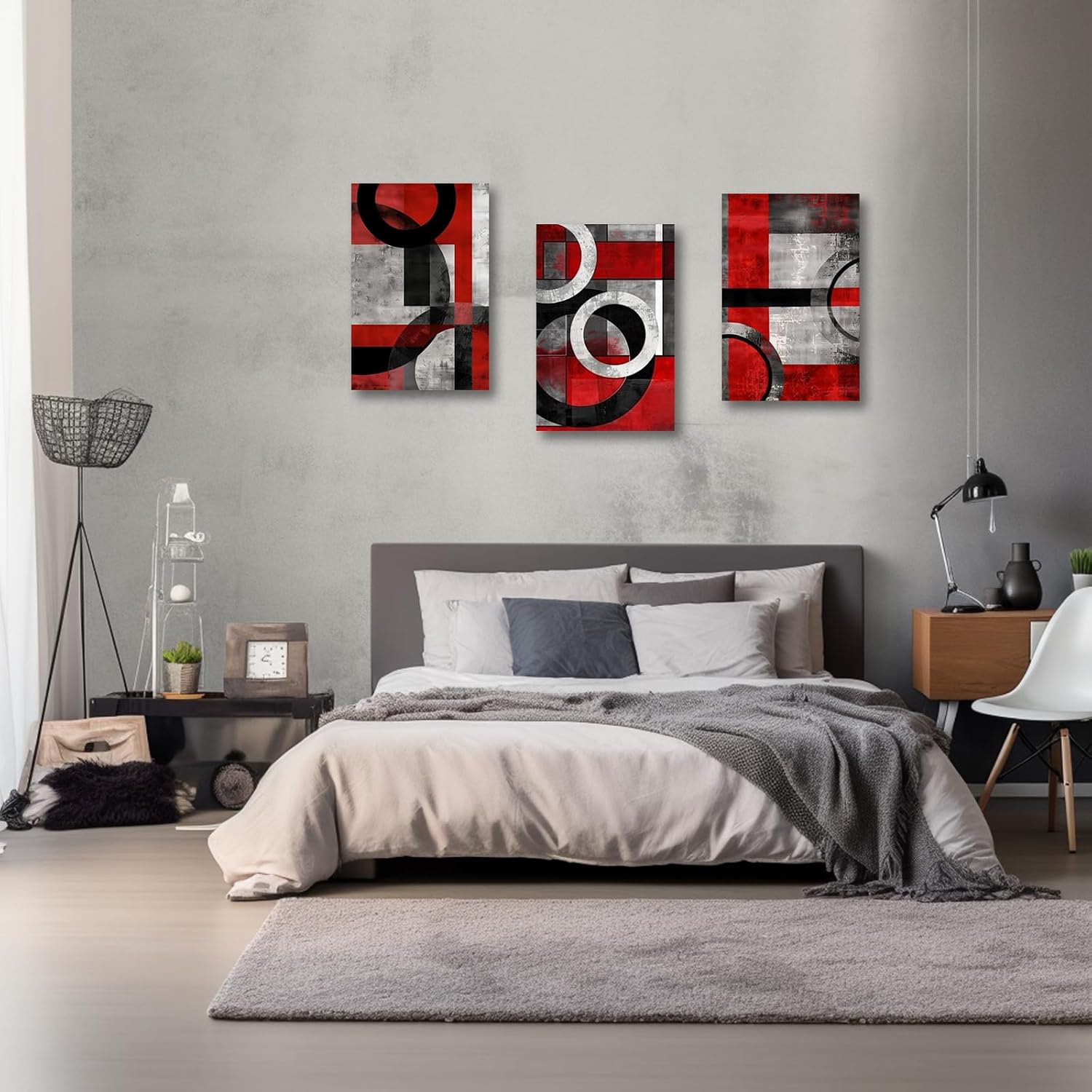 SWQYLB Black and Red Wall Art 3 Piece Abstract Line Black Gray Red Canvas Prints Minimalist Painting Modern Geometric Artwork for Office Decor Frame (24.00' x 36.00' x 3PCS)