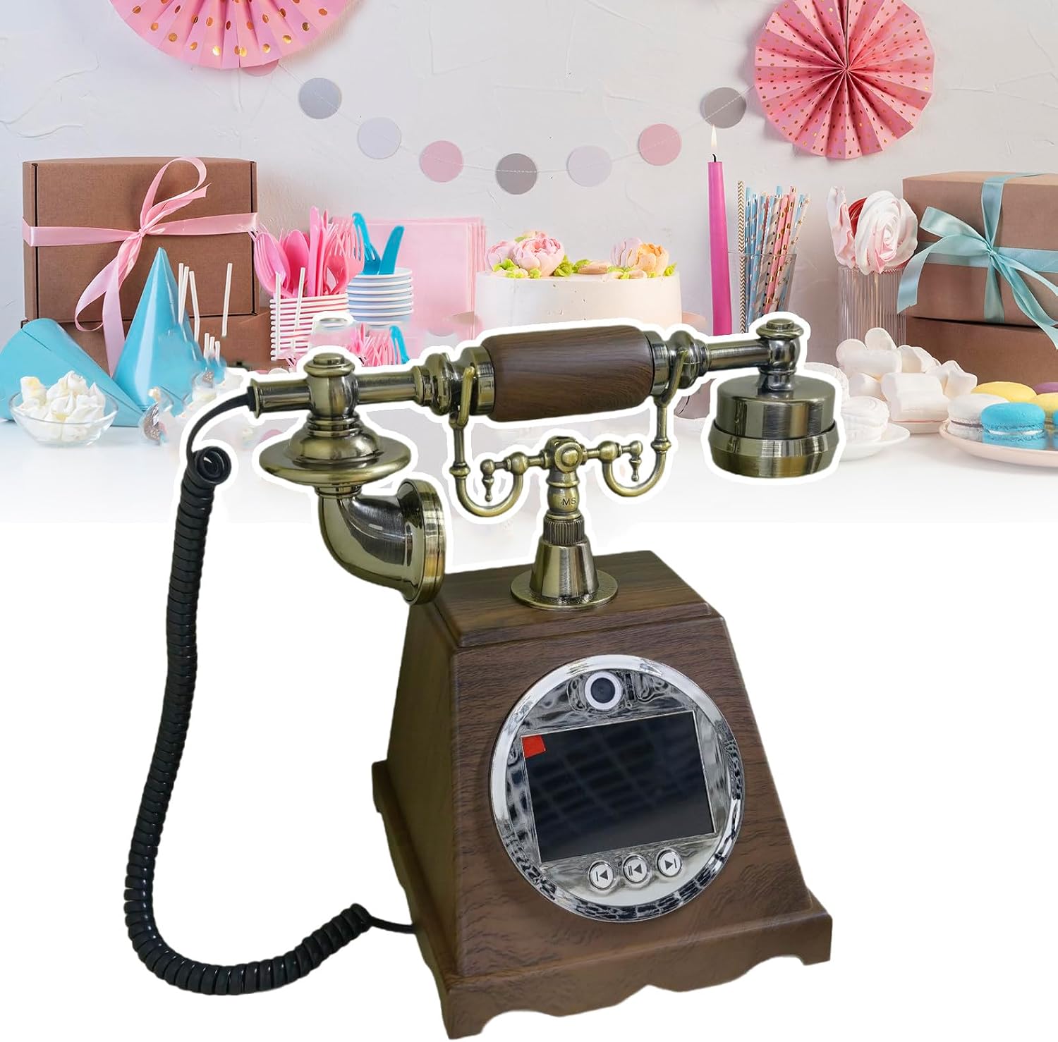 Vintage Video Audio Guestbook Wedding Phone, Video Guest Book, Customized Video Messages Message Book, 3.5In Screen, 128G SD Card, Volume Adjustable, For Wedding Birthday, Graduations, Baby Shower B