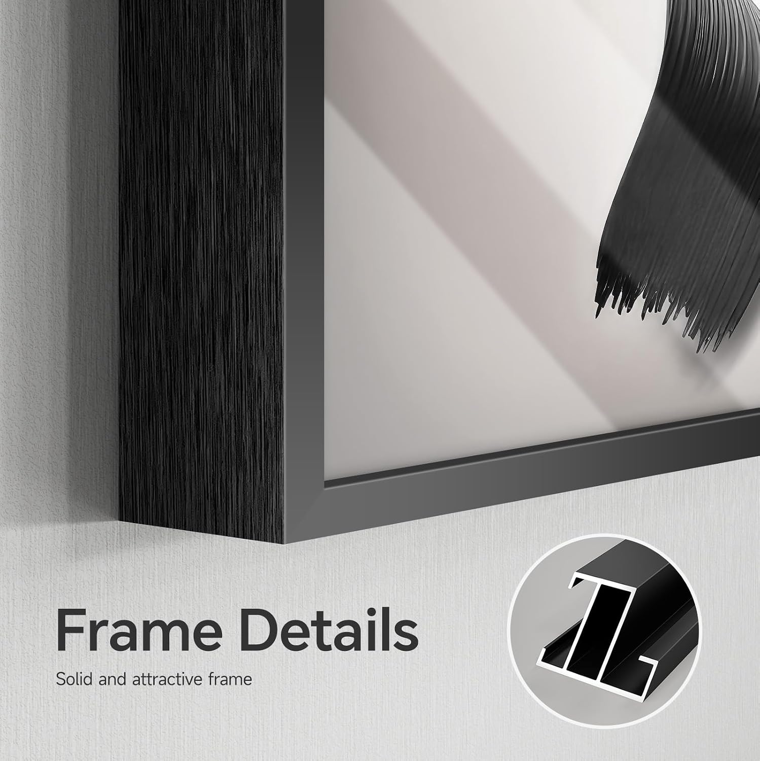 4 Piece Framed Modern Black and White Wall Art for Living Room, Large Abstract Minimalist Geometric Artworks for Walls, Bright Style Picture Prints Paintings for Dining Room Hallway Office Wall Decor