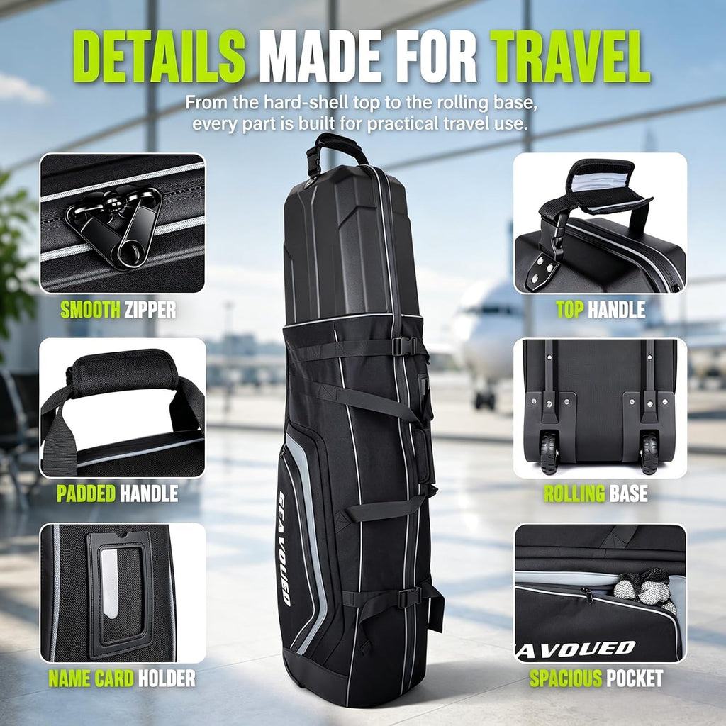 Golf Travel Bag with Hard Case Top and Wheels,Premium Oxford Fabric,Golf Travel Bags for Airlines,Protect Your Club for Safe Transport