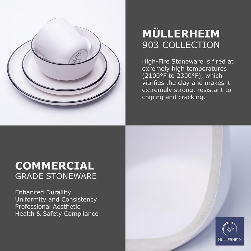 MÜLLERHEIM 903 Minimalist Collection 32-Piece Contemporary Ceramic Stoneware Dinnerware Sets for 8, Matte Frost White Plates and Bowls sets, Dinner Plates Set, Salad Dish Set, Bowls, Cup