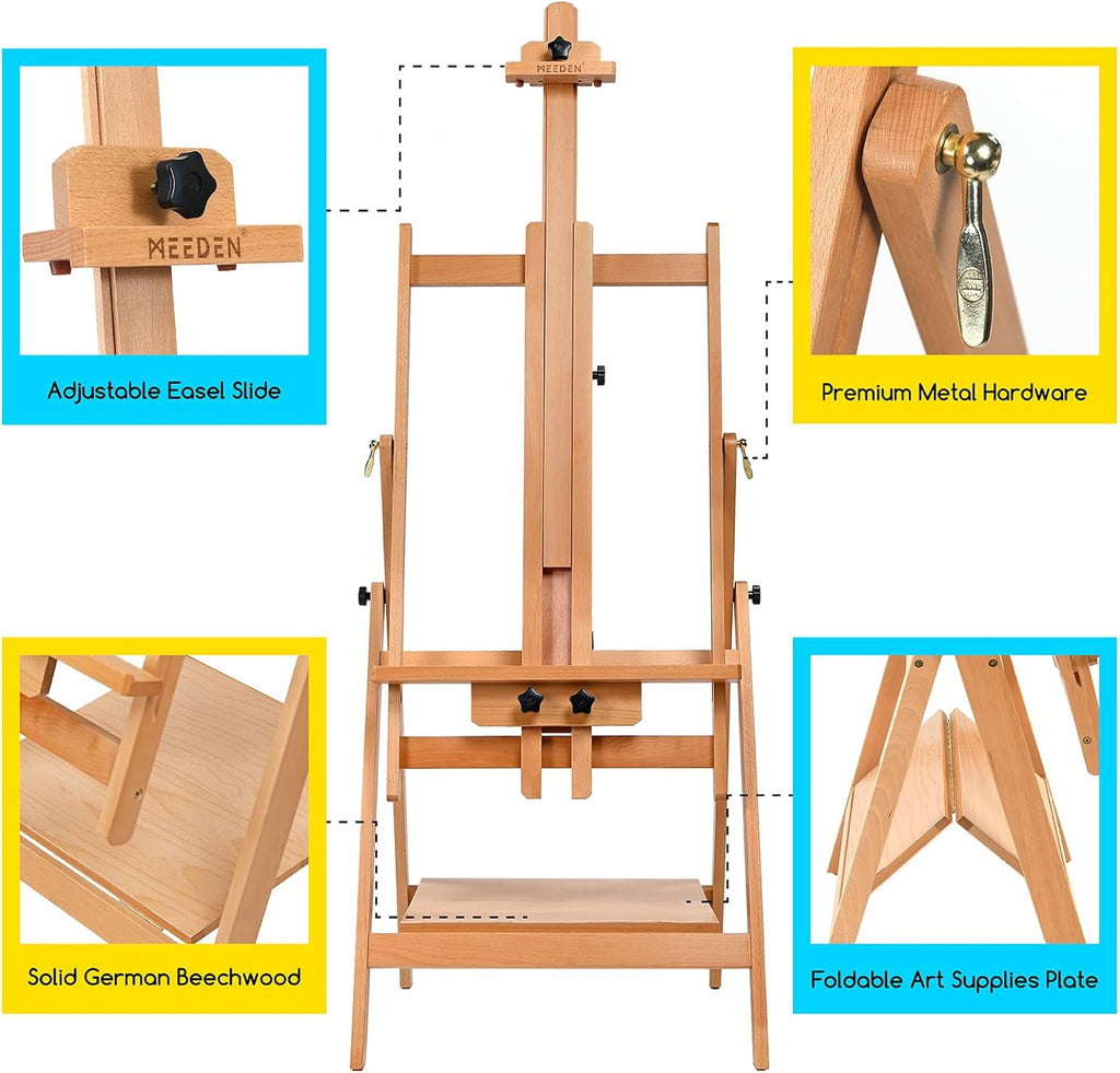 MEEDEN Large Studio Artist Easel, Adjustable Studio Painting Easel, Solid Beechwood H Frame Easel, Display Art Easel for Watercolor, Acrylic, Oil Painting, Adjusts to Max 88', Hold Canvas Up to 59'