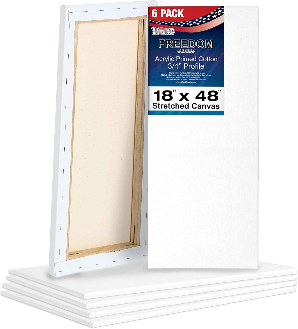 U.S. Art Supply 18 x 48 inch Stretched Canvas 12-Ounce Primed 6-Pack - Professional White Blank 3/4' Profile Heavy-Weight Gesso Acid Free Bulk Pack - Painting, Acrylic Pouring, Oil Paint