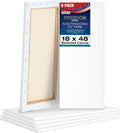U.S. Art Supply 18 x 48 inch Stretched Canvas 12-Ounce Primed 6-Pack - Professional White Blank 3/4' Profile Heavy-Weight Gesso Acid Free Bulk Pack - Painting, Acrylic Pouring, Oil Paint