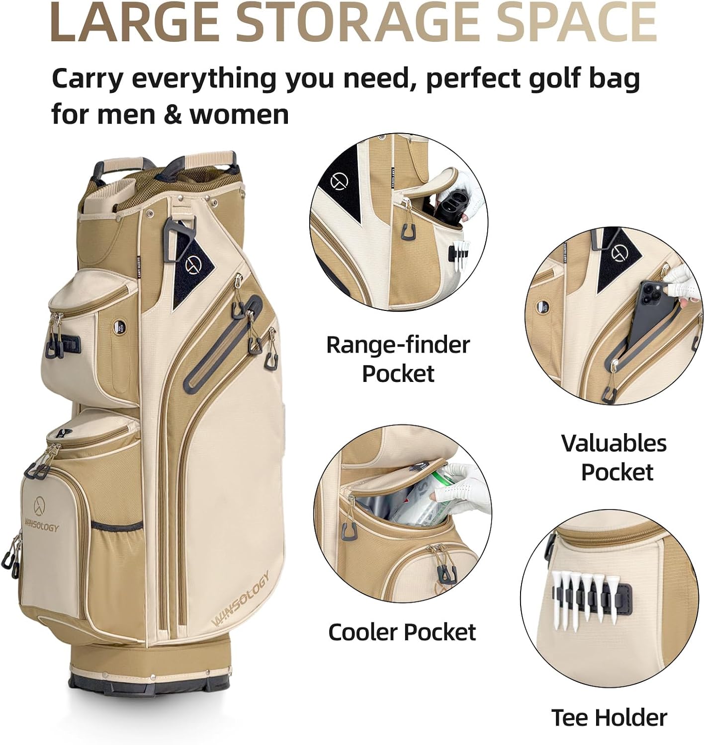 Max Lightweight Golf Cart Bag with Dual Handles and 14 Way Individual Full Length Dividers, Golf Club Bag with 11 Pockets, Large Putter Well, Double Strap Cooler for Men & Women