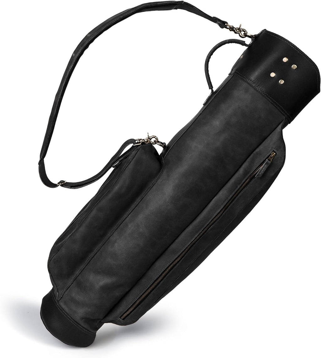 Leather Golf Bag with Top Divider & Shoulder Strap, Vintage Club Golf Cart Bags for Men & Women, Carry Sunday Silencer Stand Bag, Mens Travel Walking Cases, Hard Case Light Weight