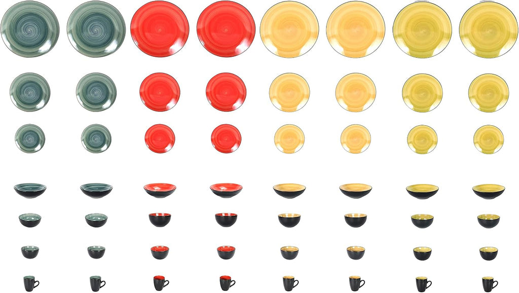 Stoneware Sonoma 56pc Dinnerware Set, Black + Speckled Spin Wash Mixed Colors of Blue, Red, Yellow and Green