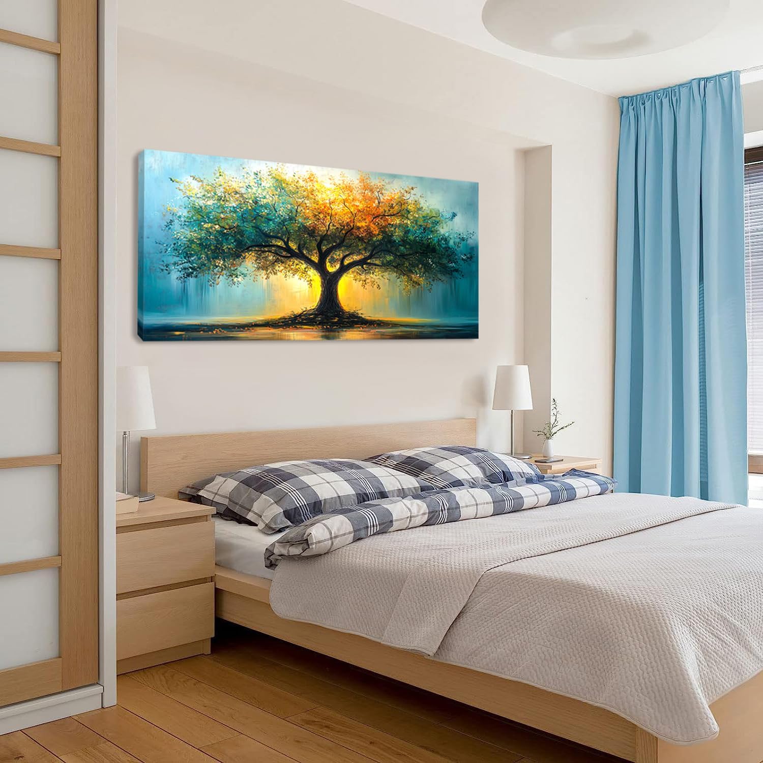 LAVIKARS Tree of Life Wall Art Oil Painting Reproduction Print Modern Abstract Canvas Paintings Waterproof Artwork Landscape Picture for Living Room Bedroom Home Office Kitchen Decor (28x58inch)