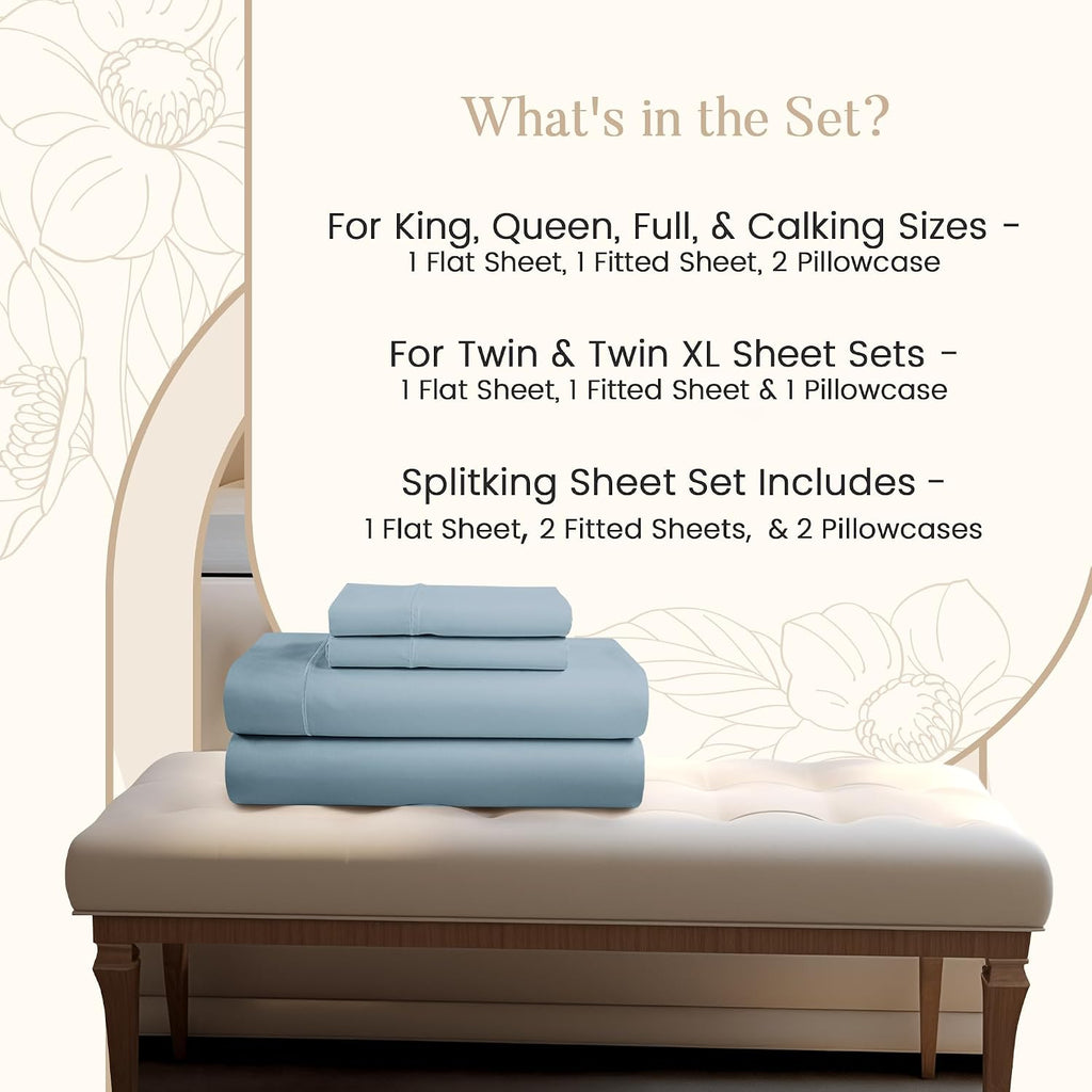 100% Egyptian Cotton Sheets For California King Size Bed, 800TC Sateen Weave CalKing Sheet Set, 15' Deep Elasticated Sheet & Pillowcase Sets, Soft & Comfy Naturally Cool & Breathable - French Blue