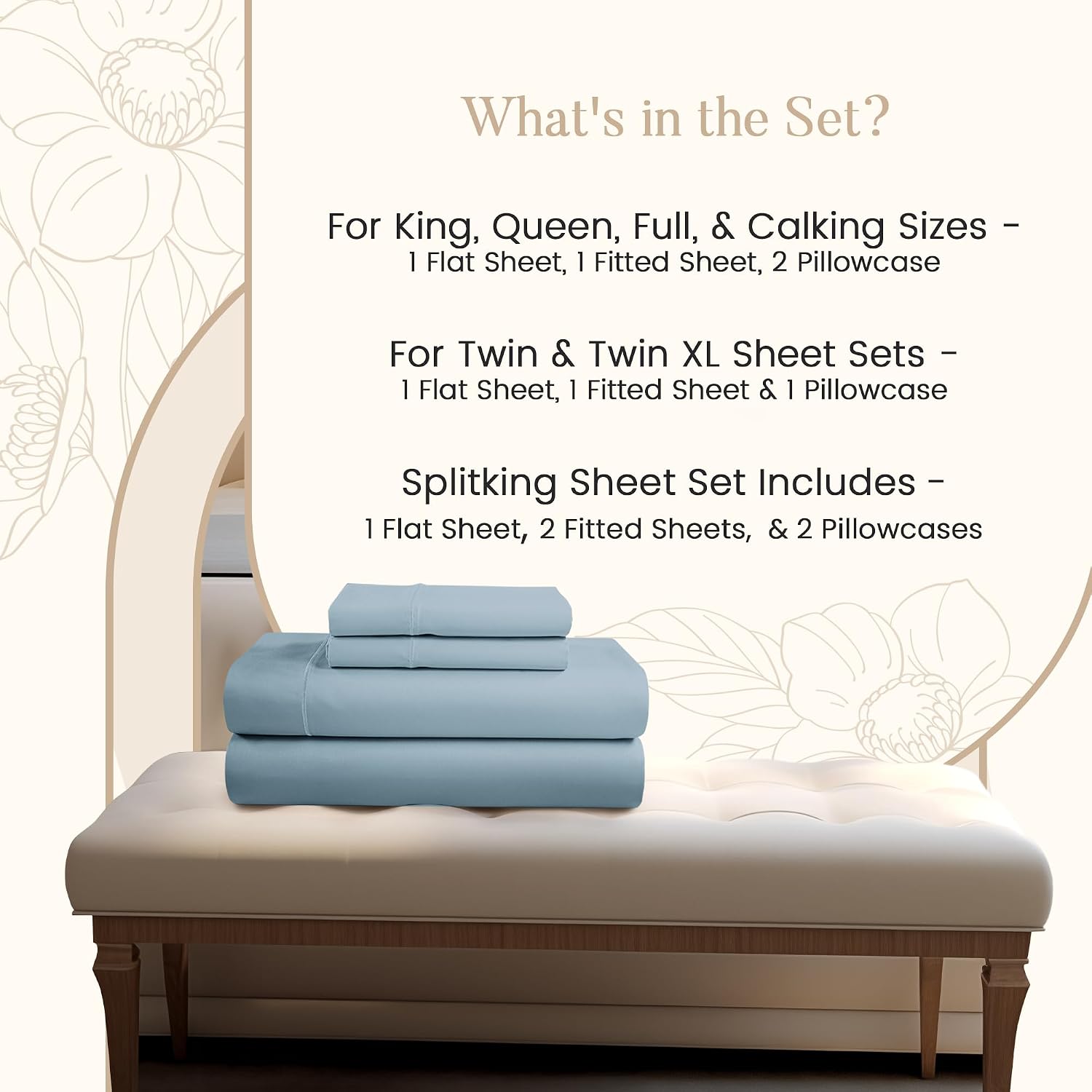 100% Egyptian Cotton Sheets For California King Size Bed, 800TC Sateen Weave CalKing Sheet Set, 15' Deep Elasticated Sheet & Pillowcase Sets, Soft & Comfy Naturally Cool & Breathable - French Blue