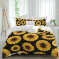 Yellow Sunflowers Duvet Cover Set Queen Size 4 Pieces Black Background Abstract Vintage Floral Bedding Set with Zipper Closure, 1 Comforter Cover 86x86 Inches 1 Flat Sheet & 2 Pillow Cases