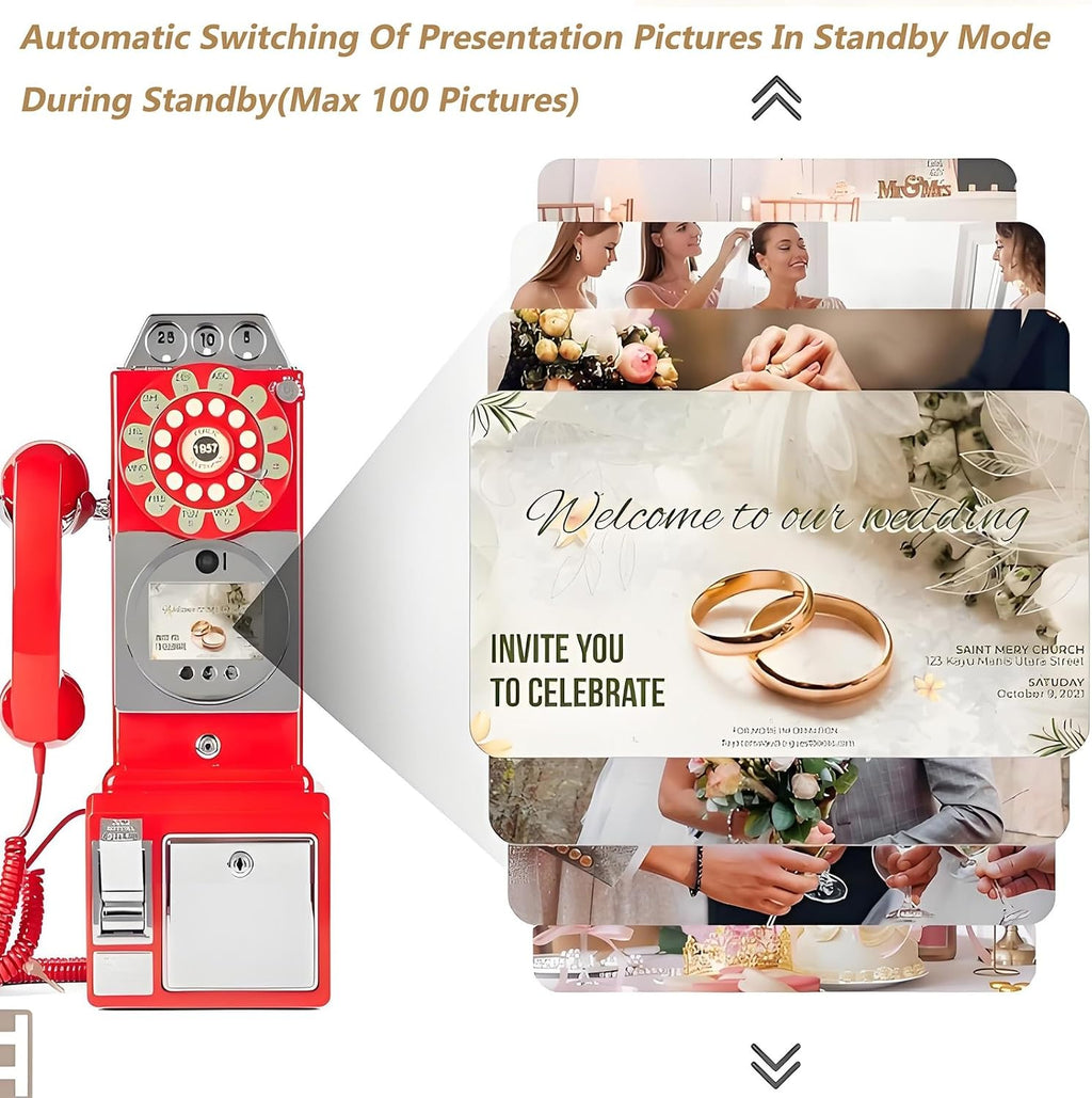 1080p Video Guestbook Wedding Phone,Wedding Phone Guestbook with Lens Recording,32G Memory Card,Retro 1960's Style Audio Guest Book,Creative Wedding Decorations(White)