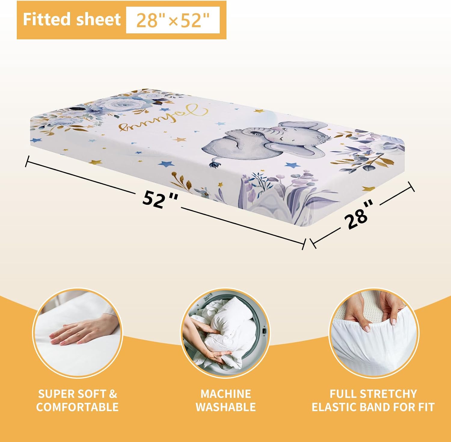 Terwex Custom Baby Crib Bedding Set, 5 Pcs Personalized Name Baby Crib Sets for Infant Toddler, Blue Elephant Nursery Bedding Set for Boy Girl, Double Layer Flannel Baby Bedding Sets Customized Gifts