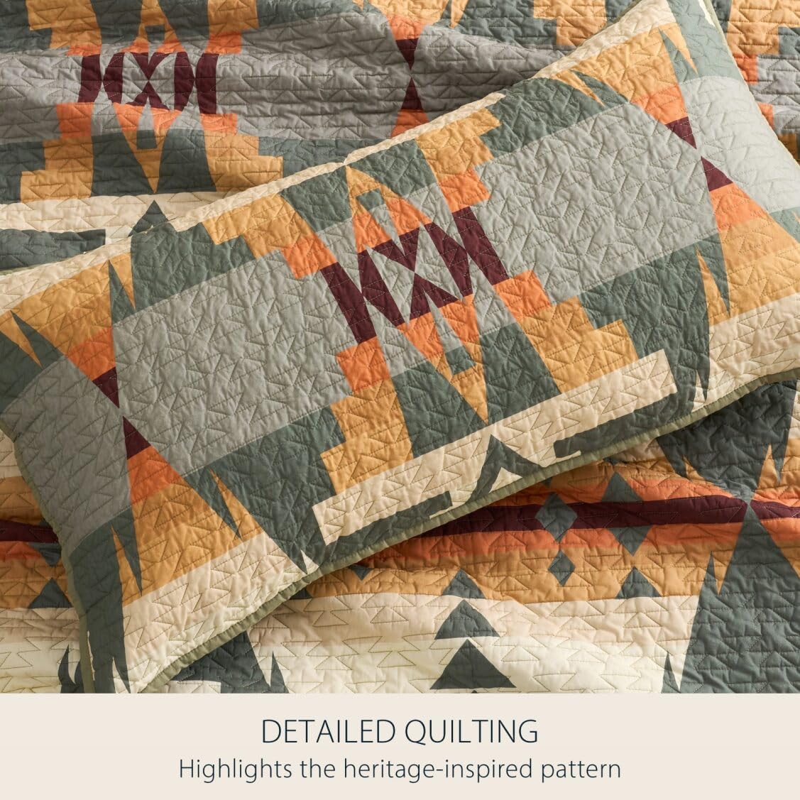 Pendleton King Quilt Set – 100% Cotton 3 Piece Quilt Set with Shams, Soft Lightweight Bedding for King Size Bed, Sage Green Patterned Comforter Alternative, King Bedding Set (Siskiyou)