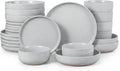 HaWare 24-Piece Plates and Bowls Set for 6, Stoneware Dinnerware Sets with Pasta Bowl, Dishes Set for Home Restaurant, Speckled Misty Grey