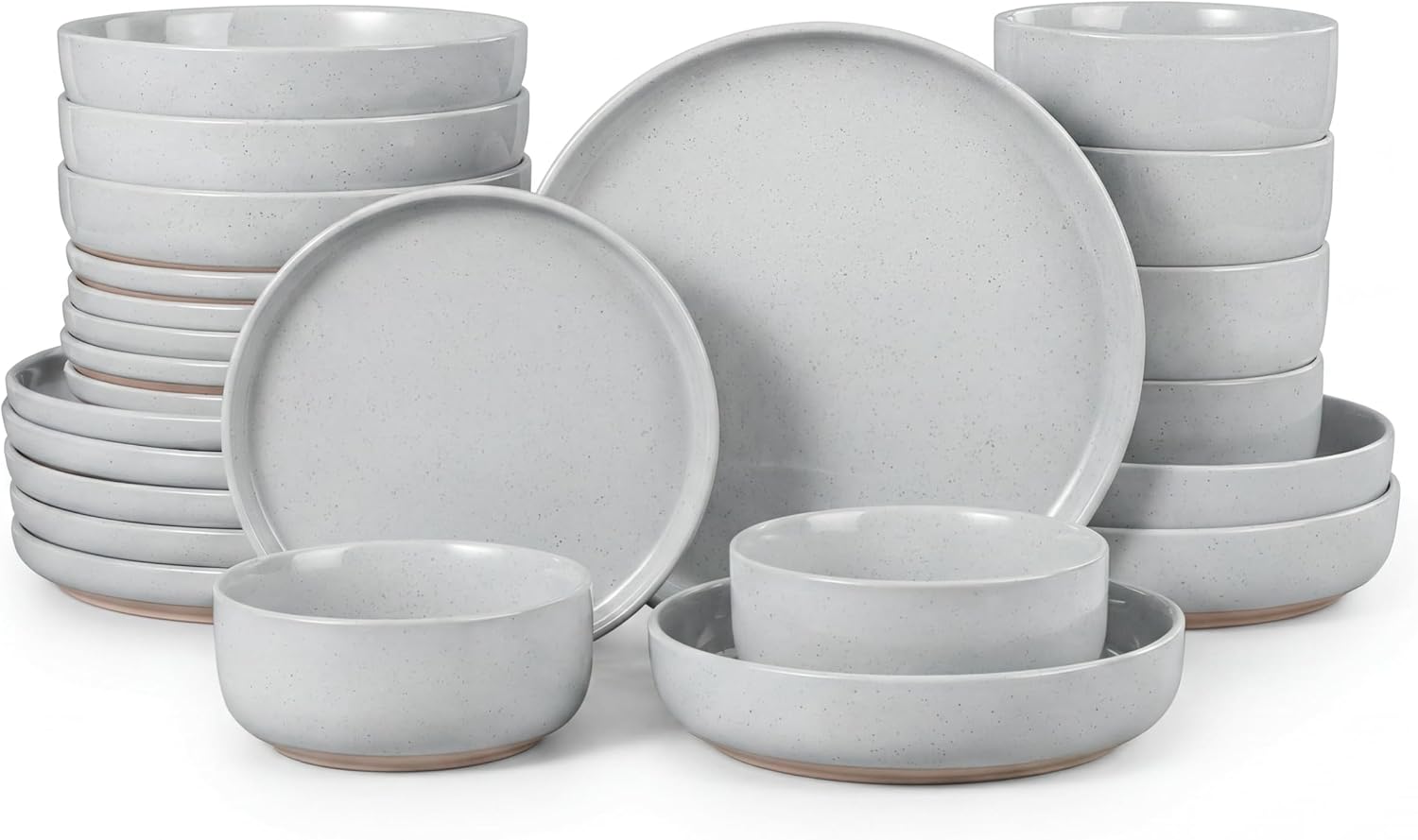 HaWare 24-Piece Plates and Bowls Set for 6, Stoneware Dinnerware Sets with Pasta Bowl, Dishes Set for Home Restaurant, Speckled Misty Grey