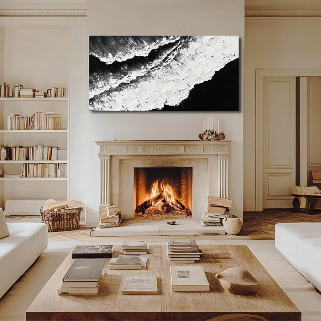 NBAODAN Abstract Wall Art Modern Artwork White Canvas Pictures Large Painting Textured Art 29'x58' Black Office Wall Decor Home Decorations for Living Room