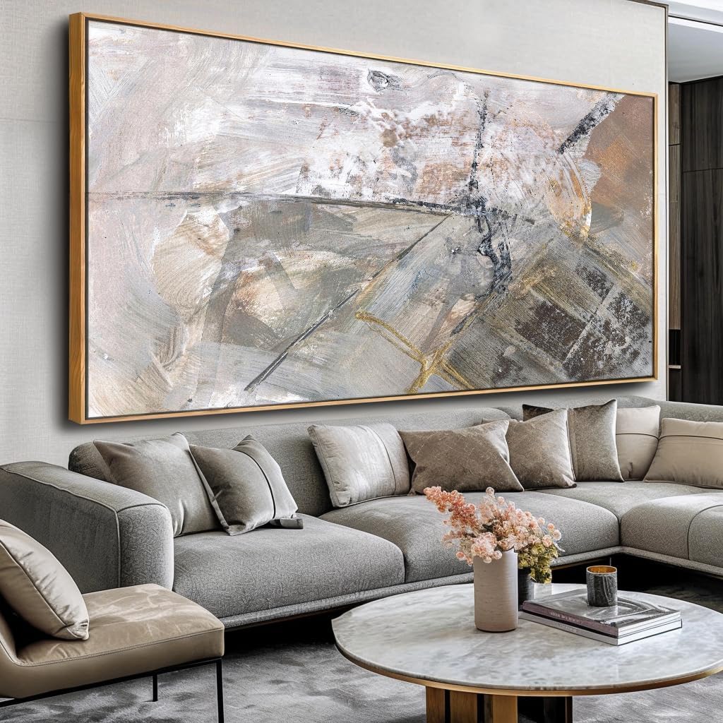Wall Art Abstract Canvas Painting Gray Fantasy Wall Decor Fluid Ink Modern Artwork for Living Room Bedroom Dining Room Home Office Decor 30'x60' with Framed