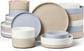 E-far Dinnerware Sets with Pasta Bowls, 24-Piece Stoneware Plates and Bowls Sets for 6 | Microwave & Dishwasher Safe Kitchen Modern Dish Set, Speckled Multicolor
