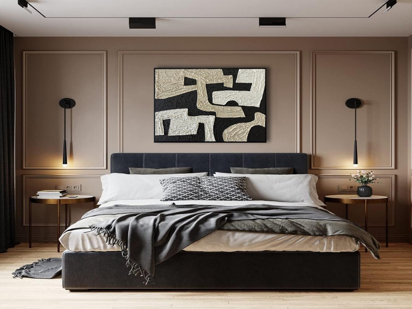 zoinart Black Framed Artwork Wall, Wabi-sabi Black and White Textured Wall Art, Modern Abstract Painting Minimalist Contemporary Art 24x36 Inch