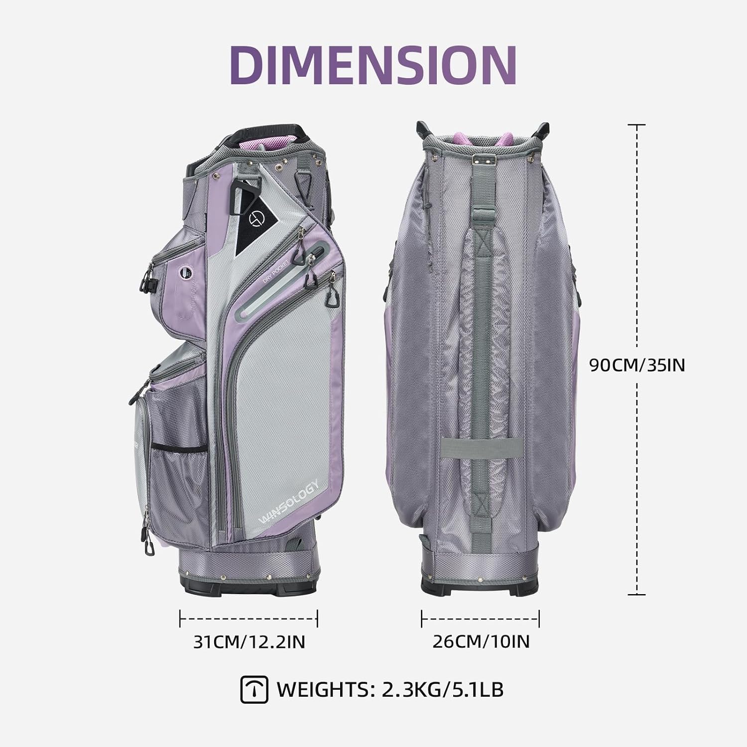 Max Lightweight Golf Cart Bag with Dual Handles and 14 Way Individual Full Length Dividers, Golf Club Bag with 11 Pockets, Large Putter Well, Double Strap Cooler for Men & Women