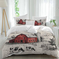 Farmhouse Duvet Cover Set Queen Size 4 Pieces Pastoral Landscape Watercolor Barn Farm Dairy Cow Retro Bedding Set with Zipper Closure, 1 Comforter Cover 86x86 Inches 1 Flat Sheet & 2 Pillow Cases